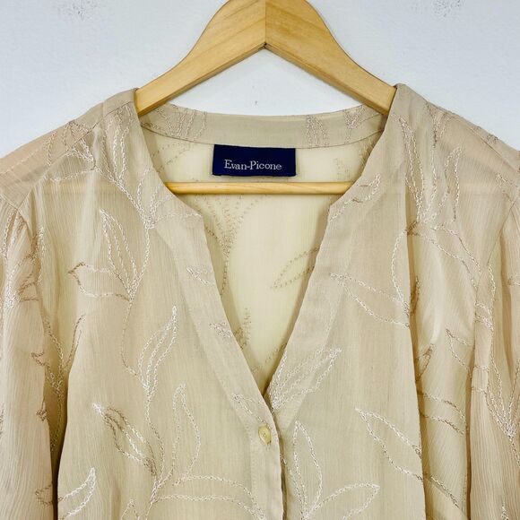 Vintage Blouse Large Sheer Blouse Flowy Evan Picone Vintage Floral Pattern Large - Picture 2 of 13